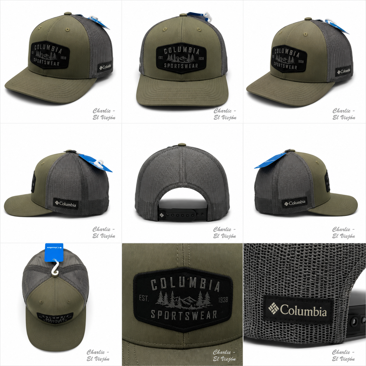 Gorra Columbia Trucker Verde Olivo con Parche Sportswear Negro