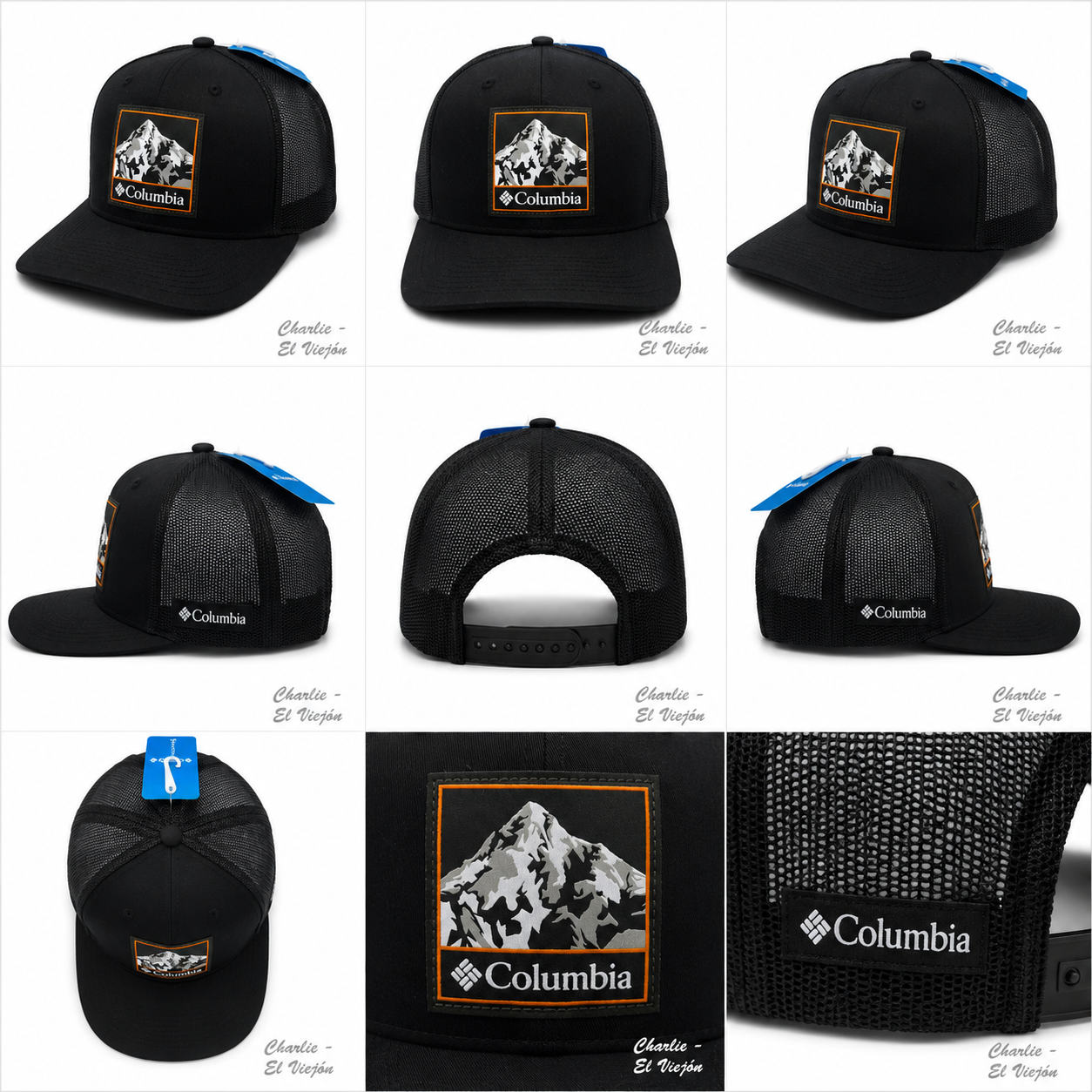 Gorra Columbia Trucker Negra con Parche Montaña