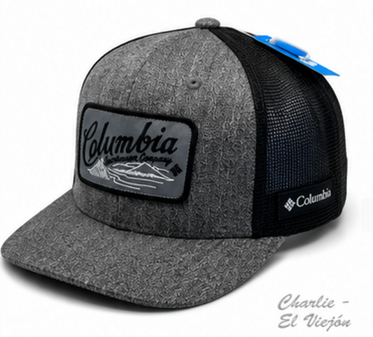Gorra Columbia Trucker Gris Jaspeada con Parche Heritage