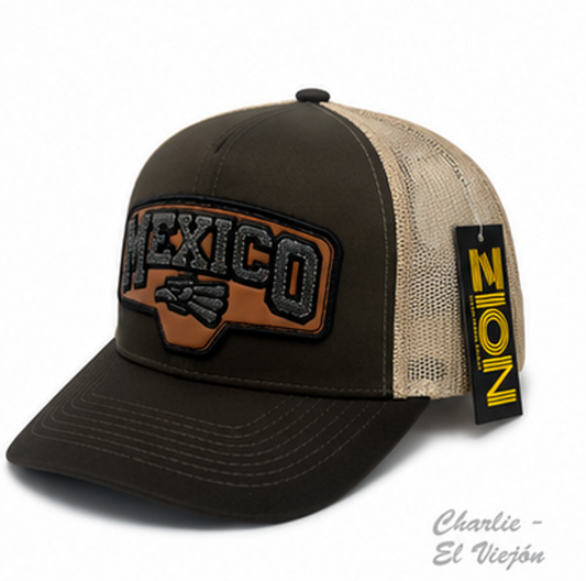 Gorra México Trucker Café con Parche Bordado Vintage