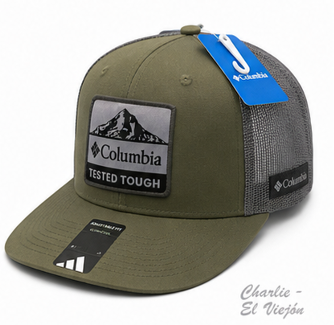 Gorra Columbia Trucker Verde Olivo con Parche Tested Tough