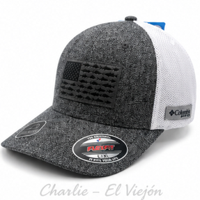 Gorra Columbia PFG Flexfit Bandera de Peces Gris Jaspeado