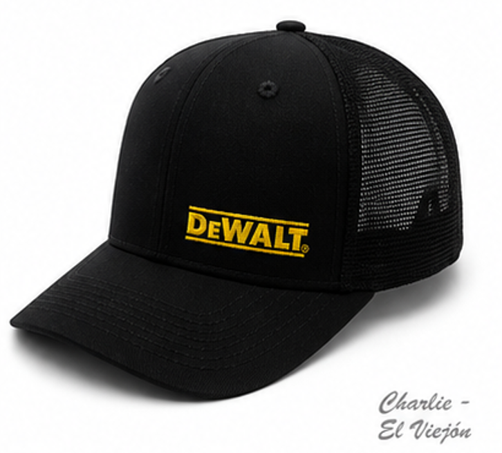 Gorra DeWALT Trucker Negra con Logo Bordado Amarillo