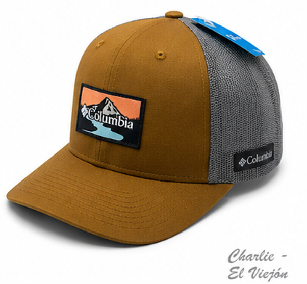 Gorra Columbia Trucker Color Camel con Parche Montaña