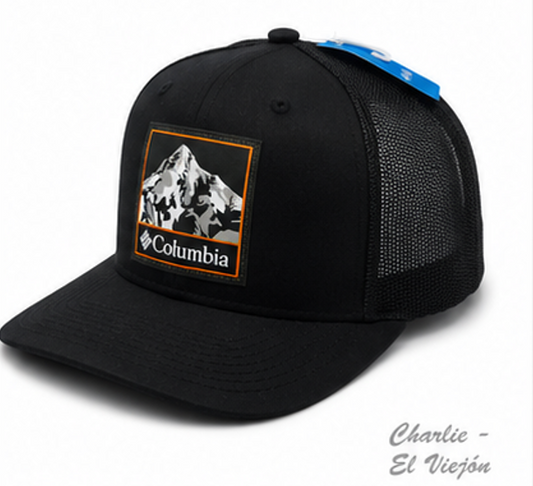 Gorra Columbia Trucker Negra con Parche Montaña