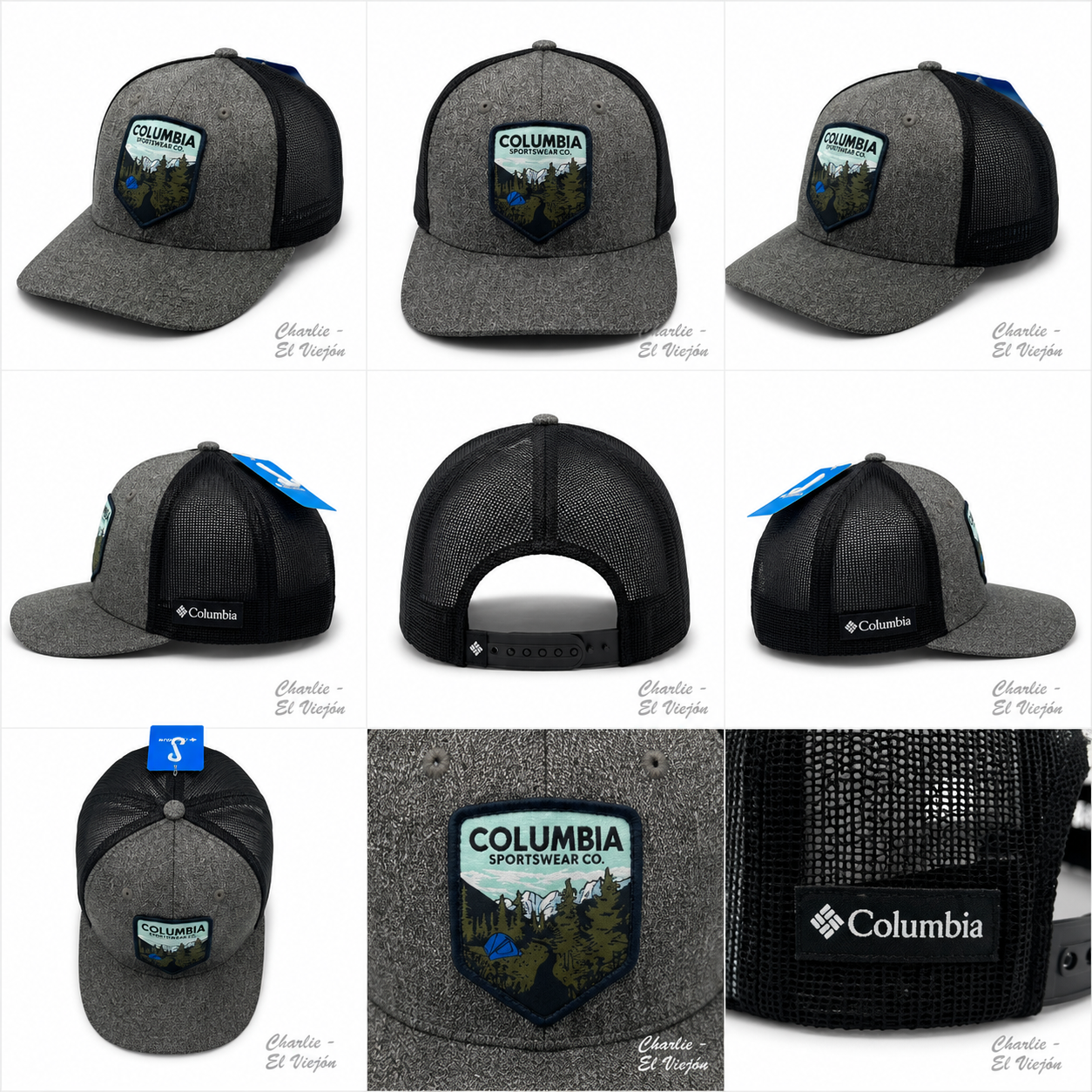 Gorra Columbia Trucker Gris Jaspeada con Parche Outdoor
