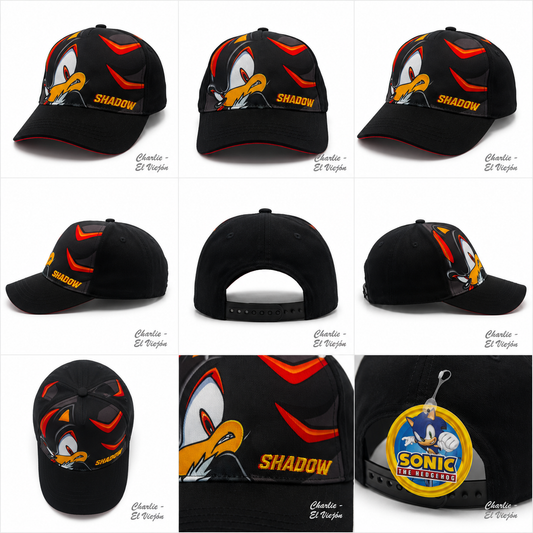 Gorra Shadow the Hedgehog Negra con Diseño Frontal