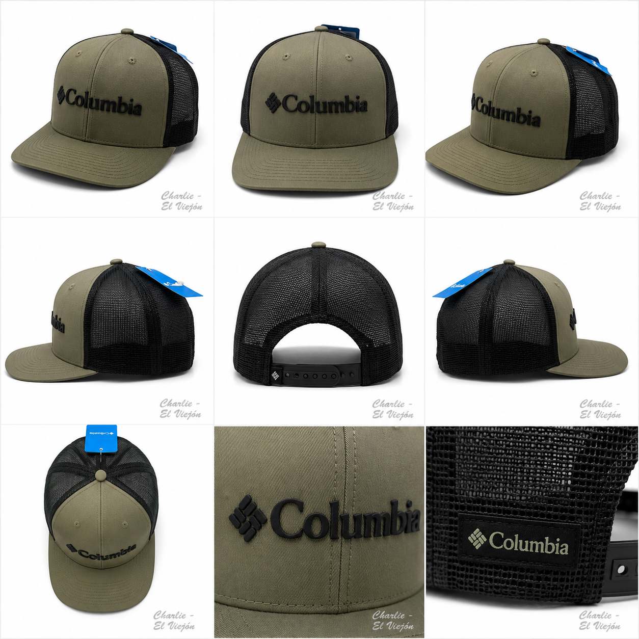 Gorra Columbia Trucker Verde Olivo con Logo Bordado Negro