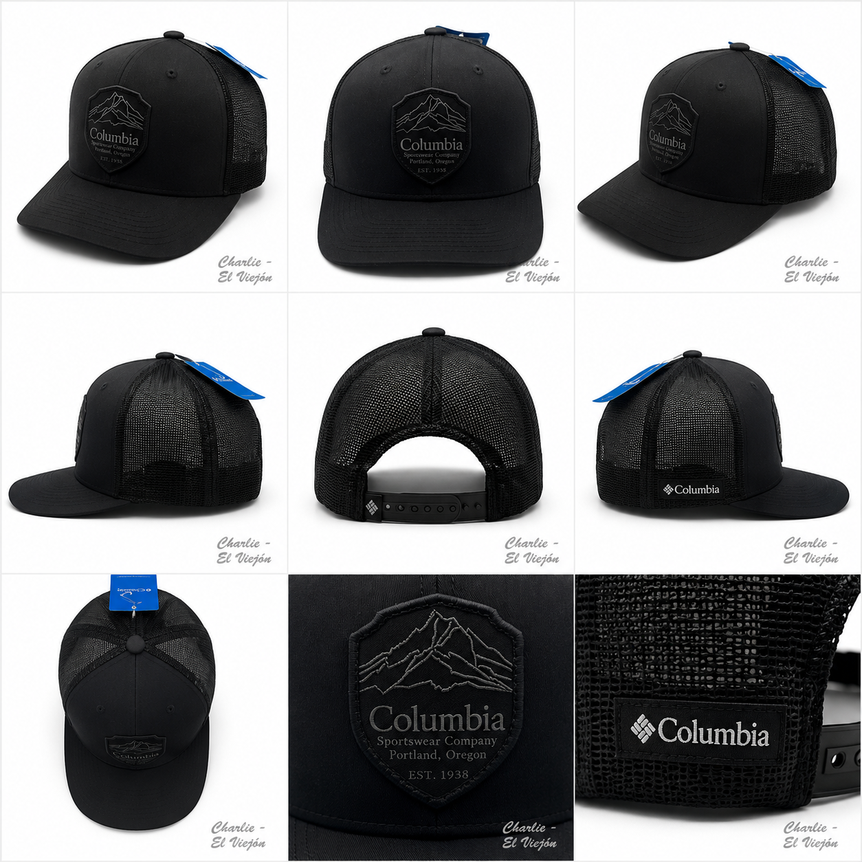 Gorra Columbia Trucker Negra con Parche Montaña Tonal