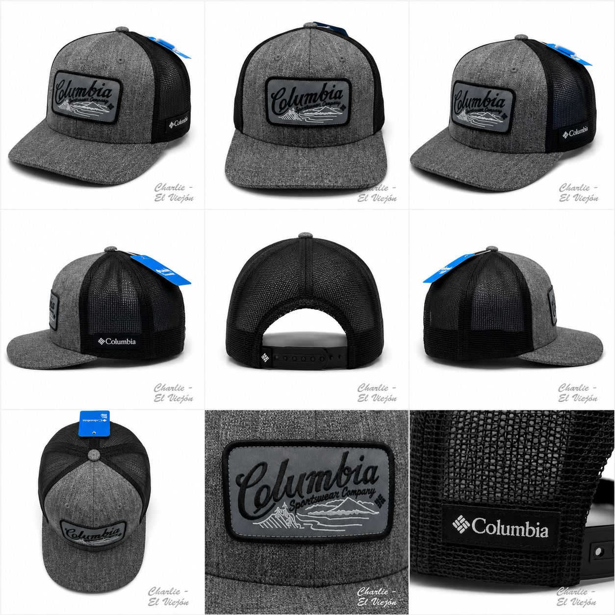 Gorra Columbia Trucker Gris Jaspeada con Parche Heritage