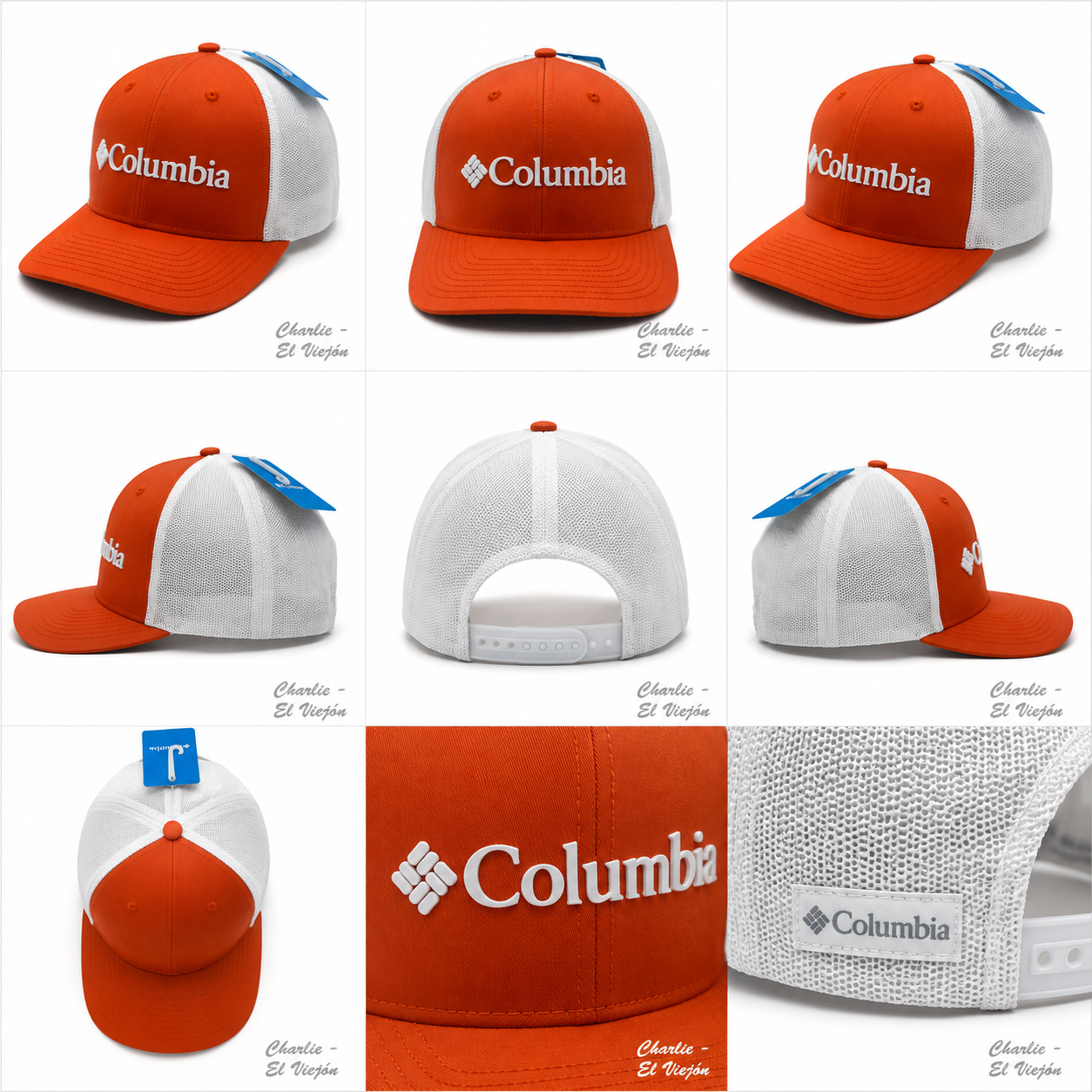 Gorra Columbia Trucker Naranja con Logo Bordado Blanco