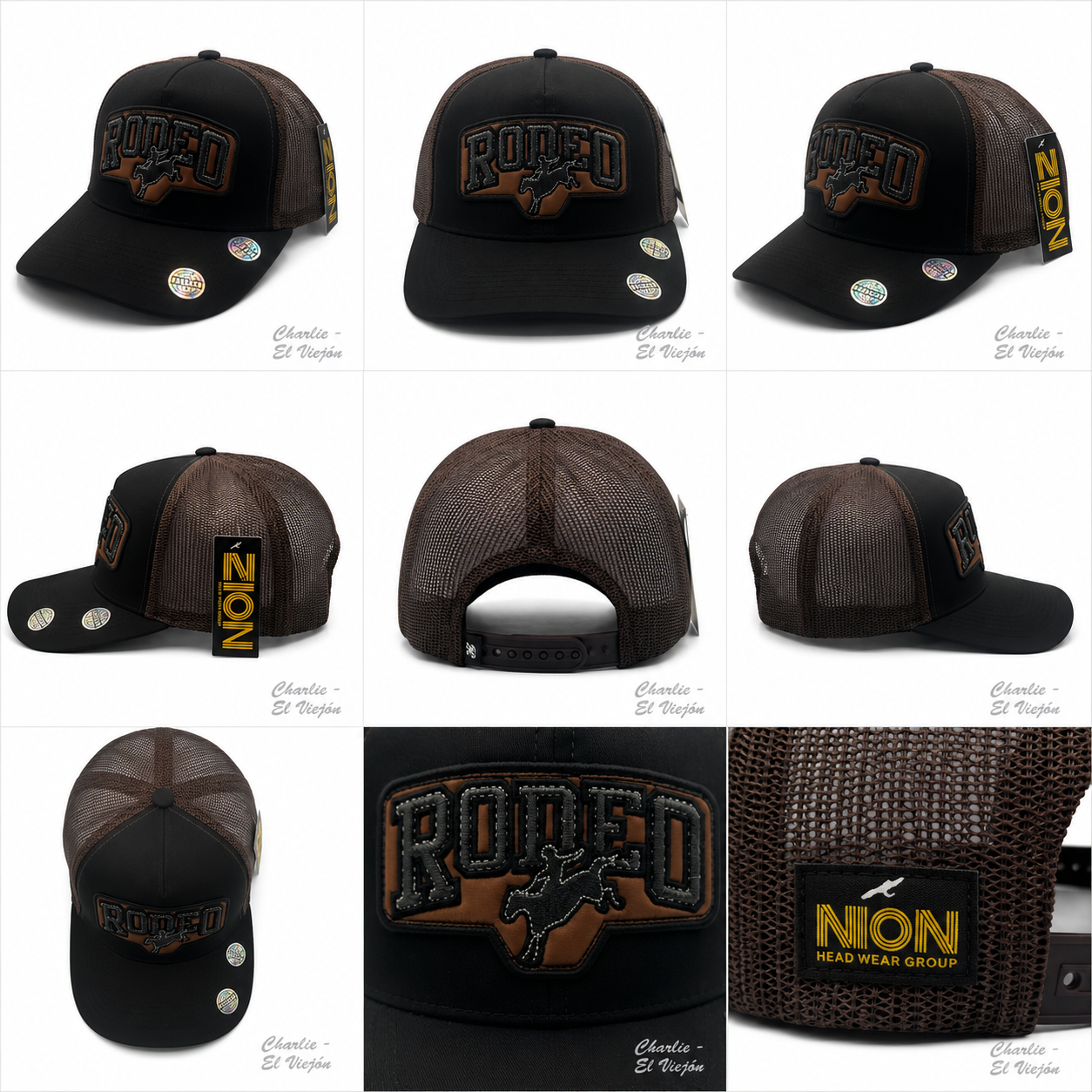 Gorra Rodeo Trucker Negra con Parche Bordado Café
