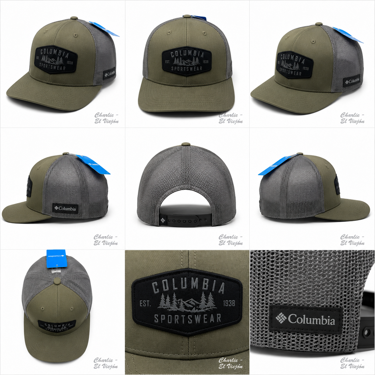 Gorra Columbia Trucker Verde Olivo con Parche Sportswear Negro